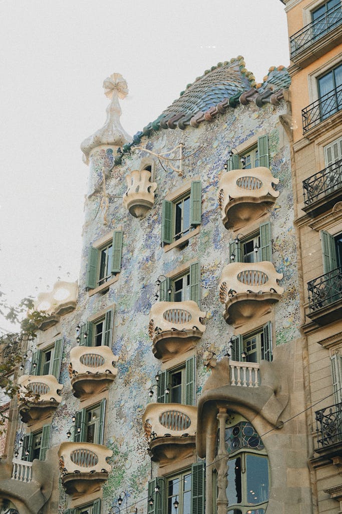 Stunning view of the iconic Casa Batlló's intricate facade in Barcelona, Spain.