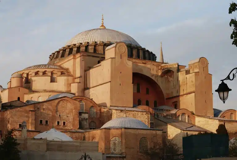 The iconic Hagia Sophia in Istanbul captures stunning architecture at sunset.
