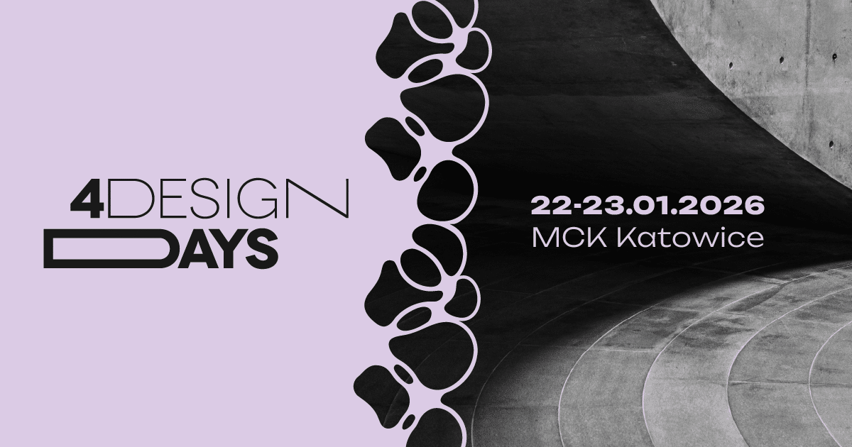 Promotional graphic for 4 Design Days 2026 event showing branded typography and visual identity for the architecture and design conference in Katowice.