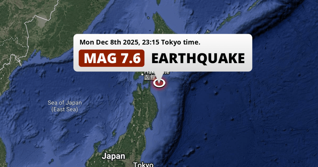 A geographical map showing the precise location, date, and magnitude of the Japan earthquake in December 2025, confirming the need for Seismic Resilience of Buildings.