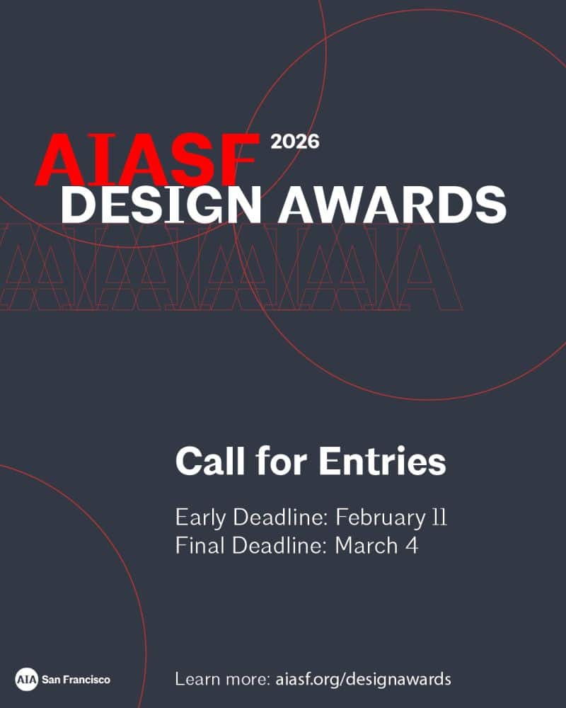Poster for the AIASF Design Awards 2026 featuring the event title and visual design elements highlighting architecture and design excellence.