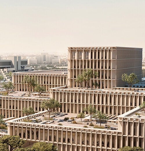 الأسطح المتدرجة توفر مساحات خضراء علوية، مما يعكس الاستدامة الحرارية والتواصل البصري.