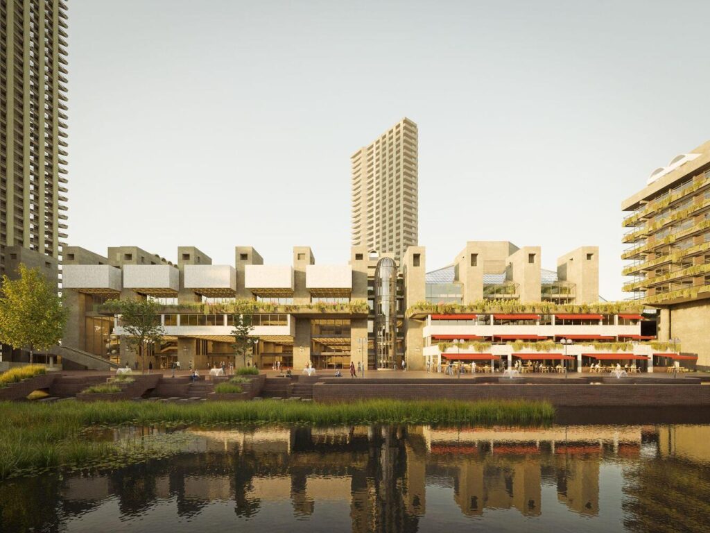 Barbican Centre renewal rendering showing enhanced public spaces and Brutalist legacy integration