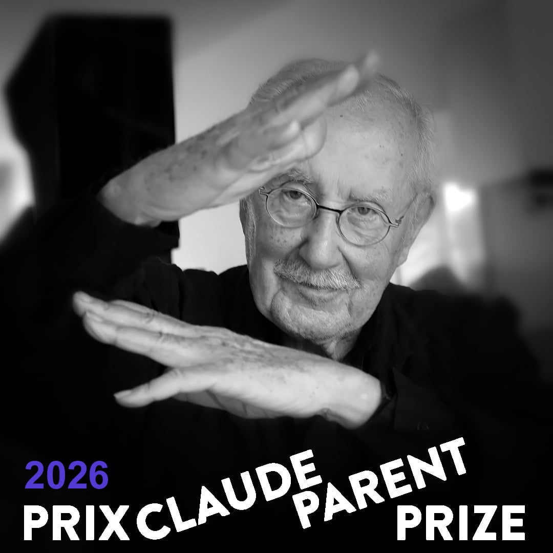Promotional graphic for the Prix Claude Parent 2026 showing the competition title and visual design elements representing architectural innovation and conceptual thinking.