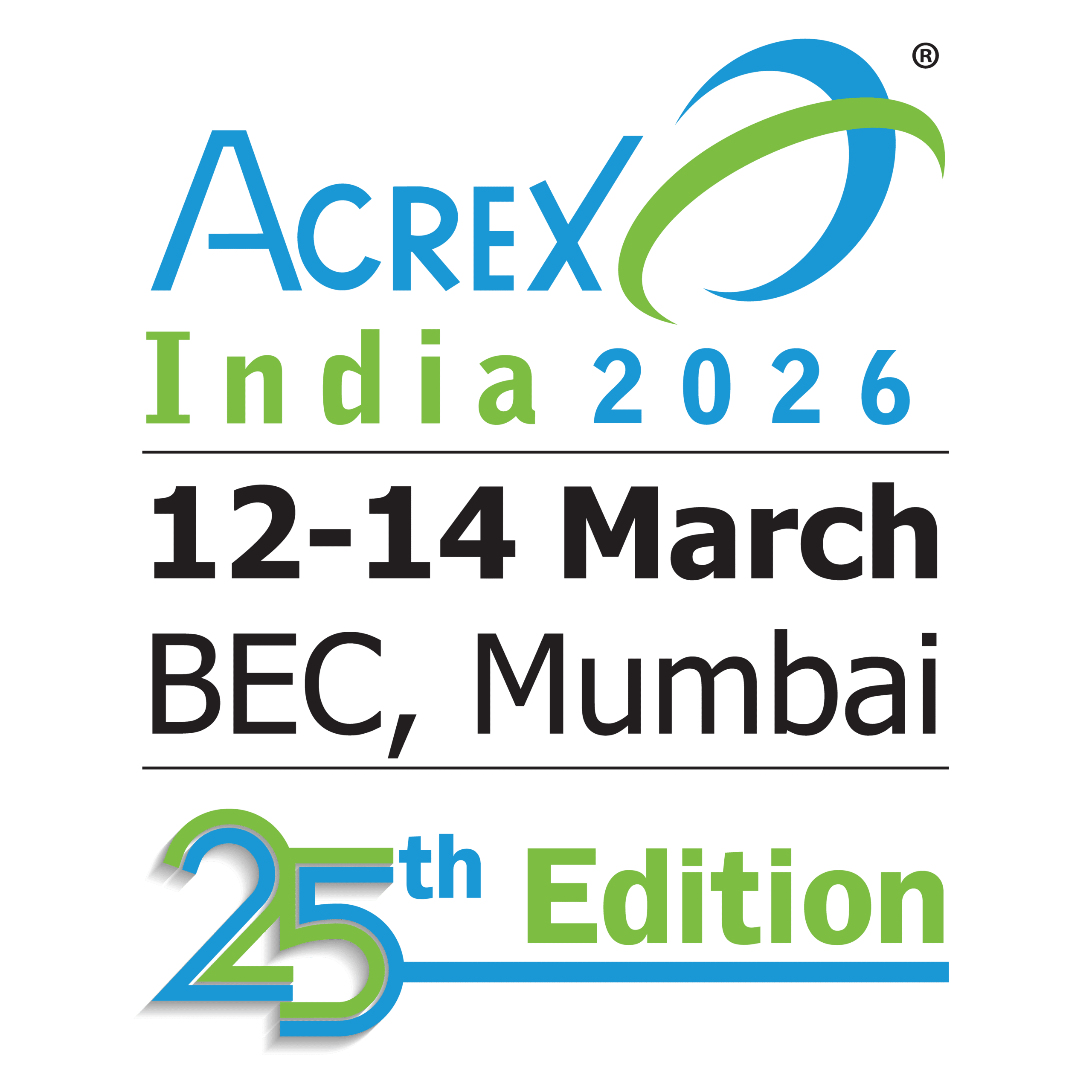 Official logo for Acrex India Mumbai 2026, the international HVAC, refrigeration, and building services exhibition.
