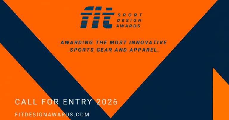 Promotional graphic for the FIT Sport Design Awards 2026 showing bold event title and design elements representing an international sports design competition.