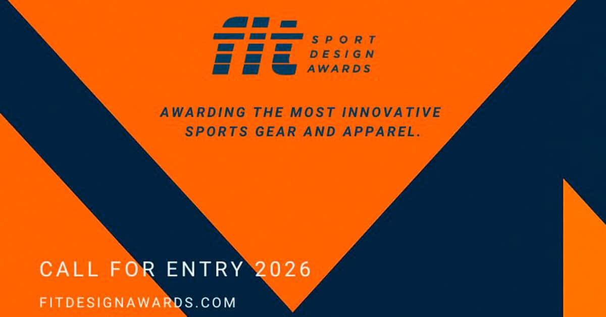 Promotional graphic for the FIT Sport Design Awards 2026 showing bold event title and design elements representing an international sports design competition.