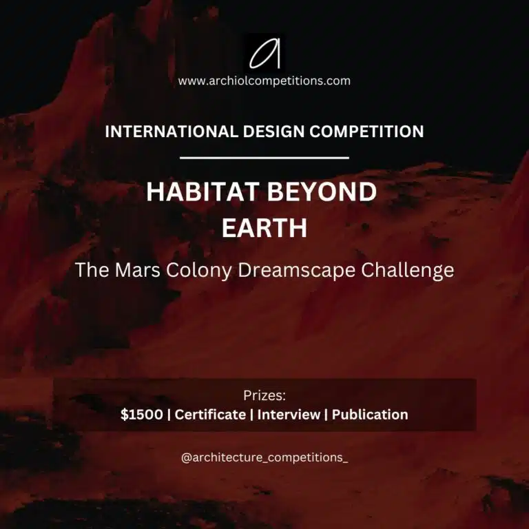 Mars colony concept for HABITAT BEYOND EARTH 2026 showing futuristic domed habitats and sustainable living modules on a Martian landscape.