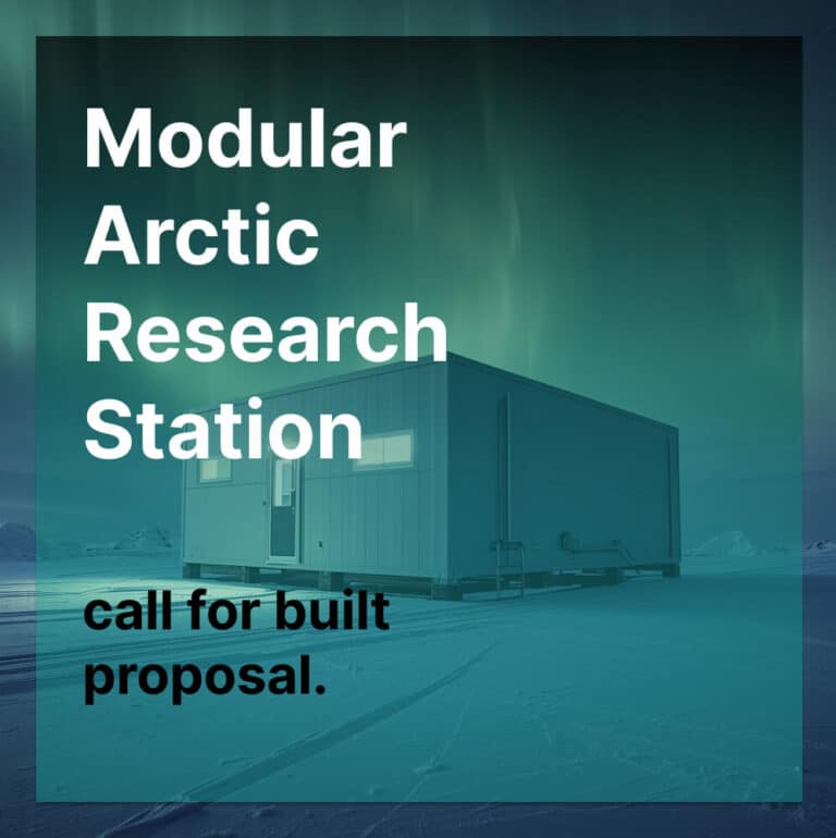 Modular Arctic Research Station concept showing interconnected prefabricated units designed for extreme climate research in a polar environment.