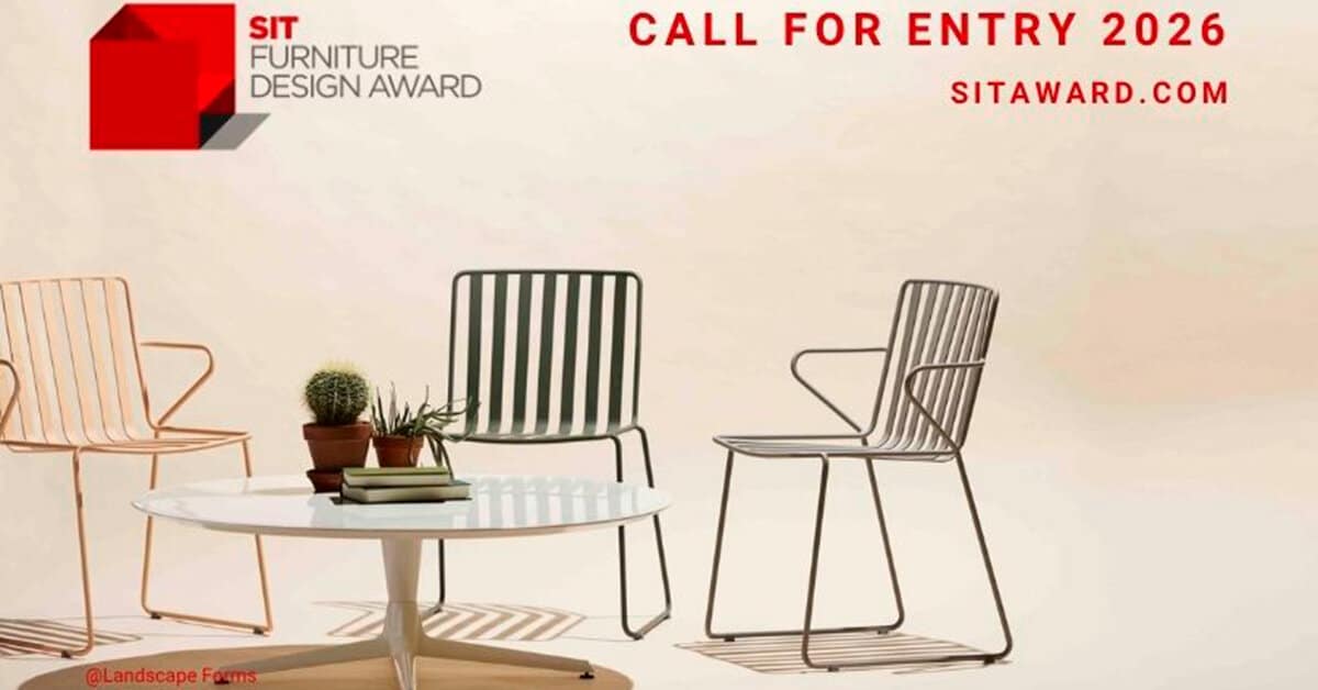 Promotional graphic for the SIT Furniture Design Award™ 2026 showing bold competition title and design elements representing the international furniture design and interior design awards.