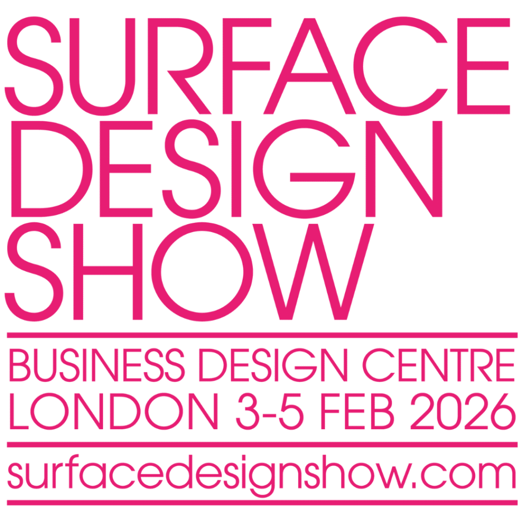 Official logo for the Surface Design Show 2026, a leading design event focusing on innovative materials and surface solutions.
