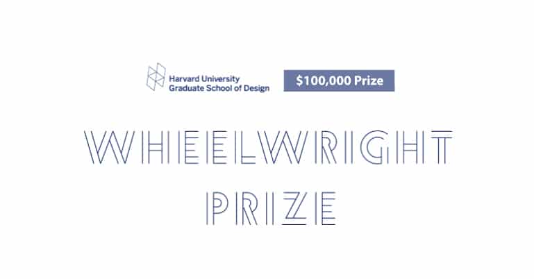 A wide exterior view of Harvard Graduate School of Design campus building used to promote the Wheelwright Prize competition.