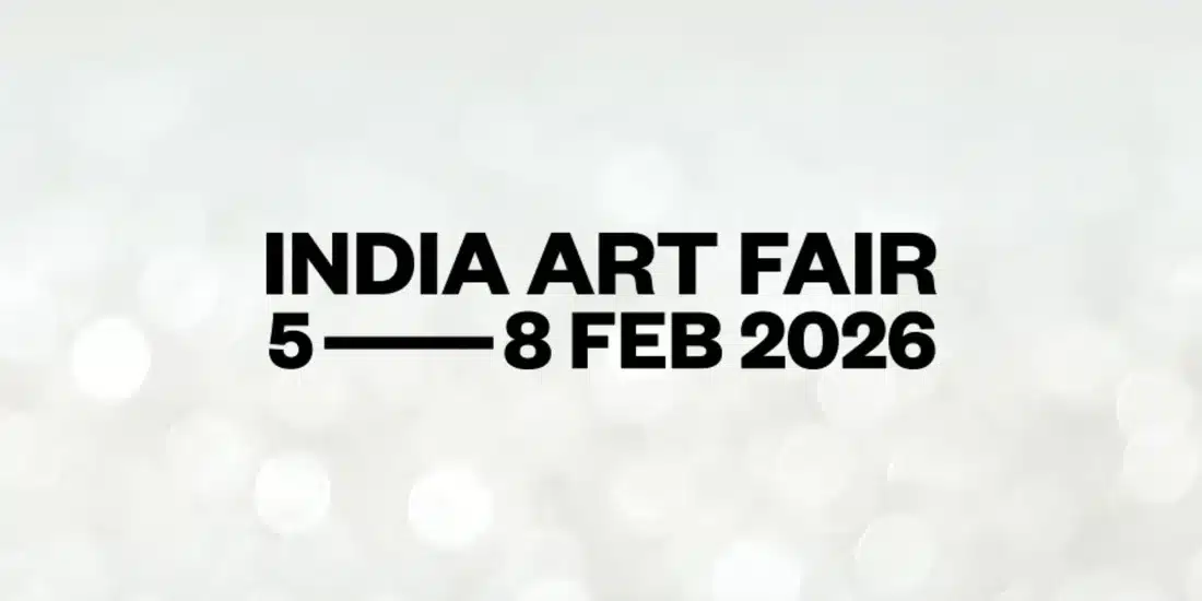 Large crowd and artworks displayed at India Art Fair 2026 exhibition space featuring paintings and sculptures from international and Indian galleries.