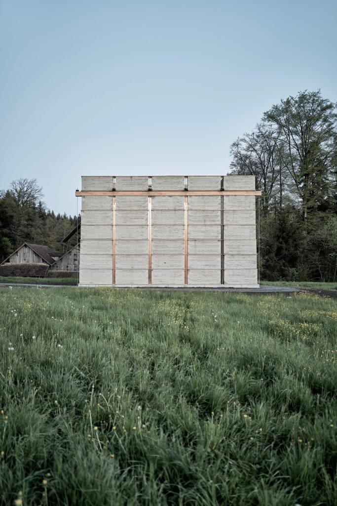 Wooden drying warehouse for bricks at the Swiss brick museum, demonstrating traditional brick preparation methods.