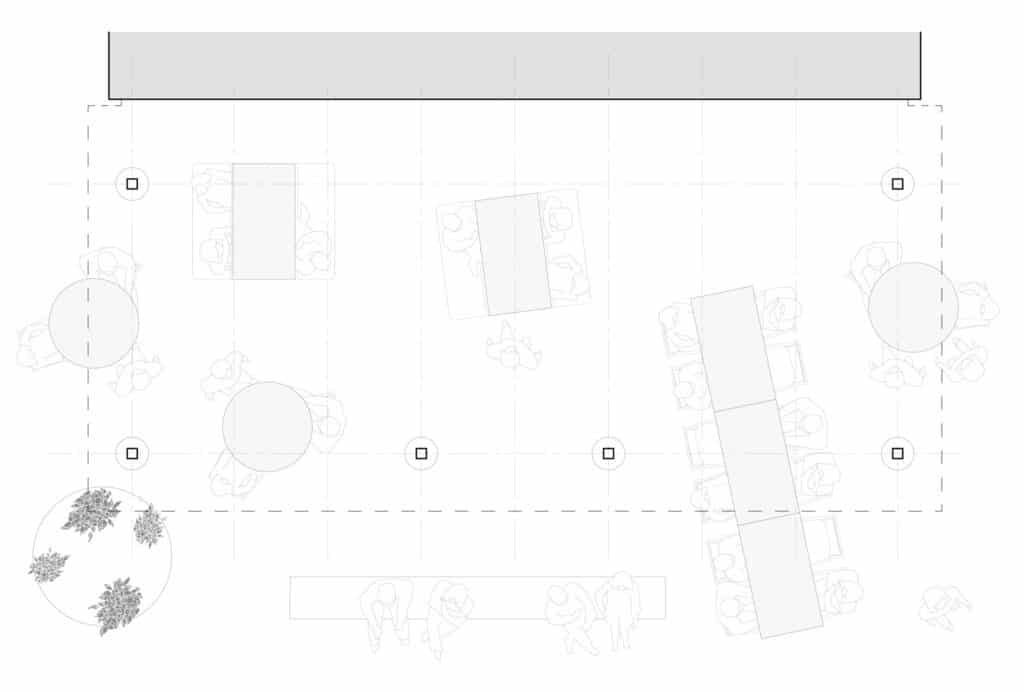 Big Roof architectural project in Detroit combines flexible open-air spaces, seasonal dining areas, wavy roof design, transparent structure, and natural environmental integration.