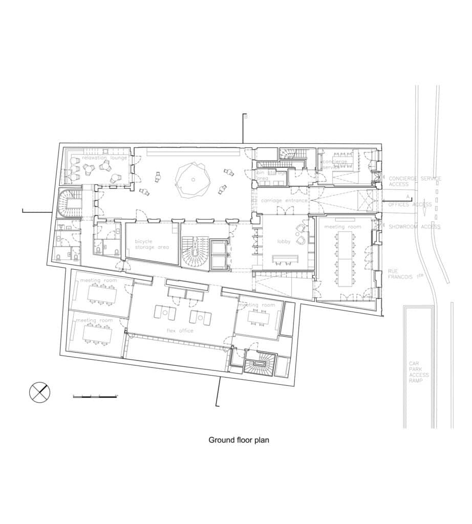 Detailed architectural ground floor plan of the Francois Ier project by Barth&eacute;l&eacute;my Gri&ntilde;o.