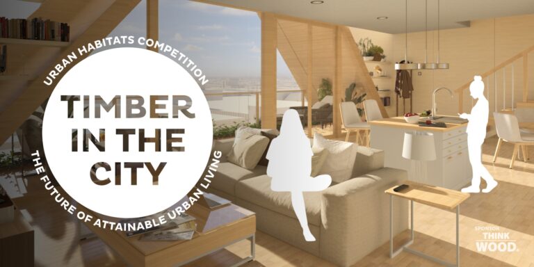 Promotional banner for the ACSA 2026 Timber Competition showing competition title and design theme related to timber and architecture.