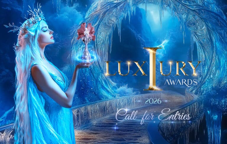 Official promotional banner for the iLuxury Awards 2026 showing the event title with elegant design elements representing luxury design excellence.