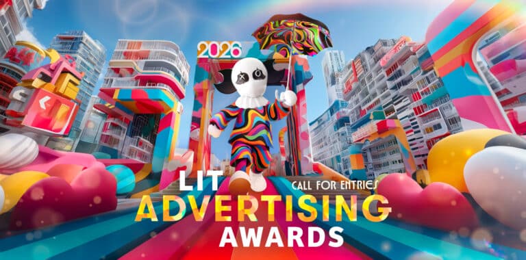 Promotional banner for the LIT Advertising Awards 2026 showing bold event title and visual branding for the international advertising awards program.