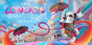 Promotional banner for the London Design Awards 2026 Competition showing competition branding with bold text and visual design elements.