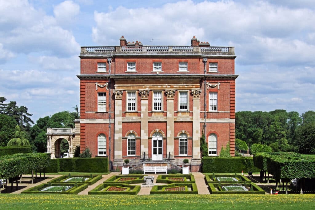 Charred walls and debris inside Clandon Park's Marble Hall, an example of the building's proposed state as a Preserved Ruin.