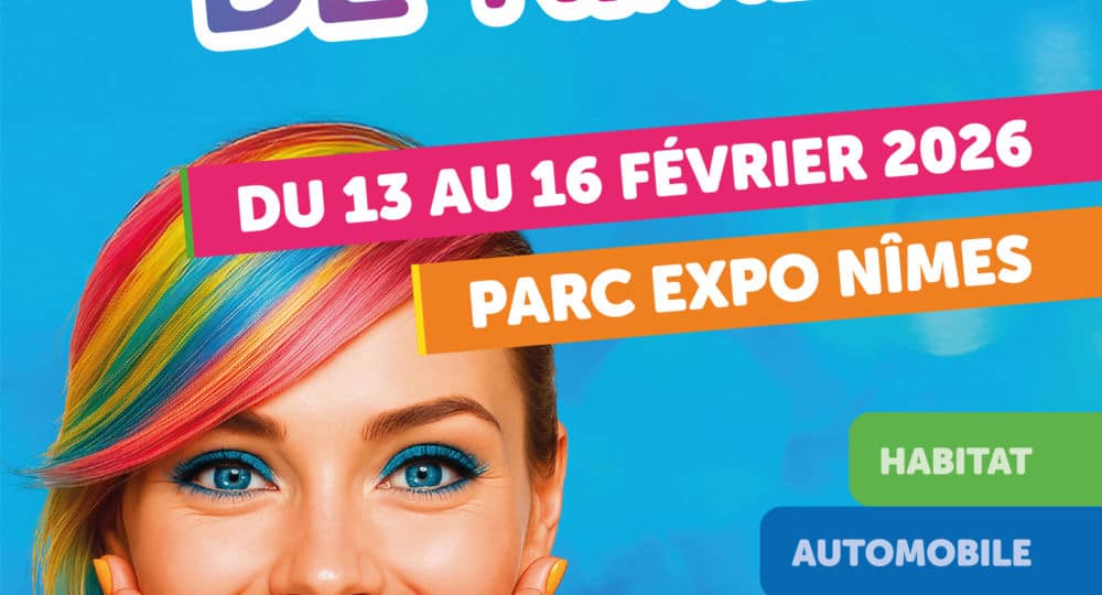 Promotional banner for Foire De Nîmes 2026 showing festive fair elements and event branding.