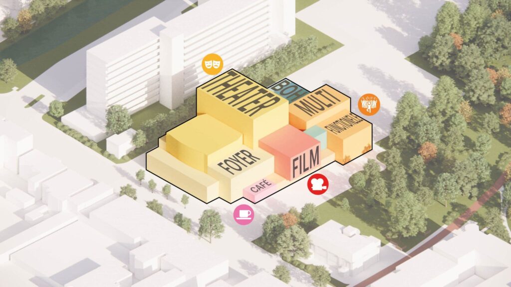 Close-up detail of the perforated ceramic facade of the New Lampegiet Theatre, showing its fabric-like texture.