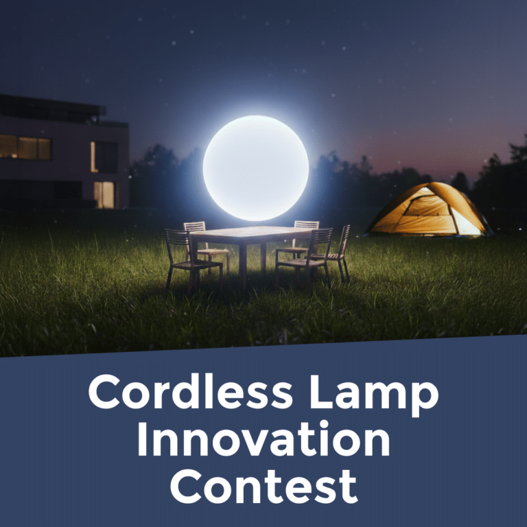Promotional graphic for the Cordless Lamp Innovation Contest 2026 showing design illustration and competition title text for the cordless lamp product design challenge.