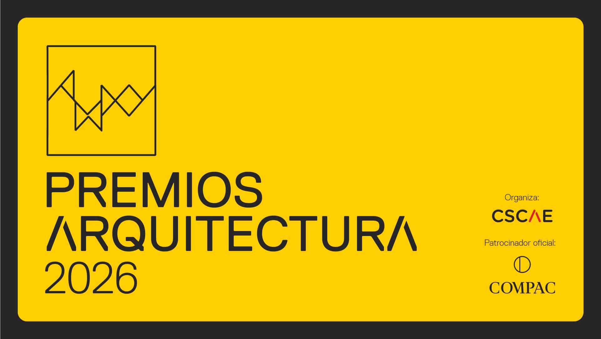 Promotional banner for the Premios Arquitectura 2026 showing award title and a featured architectural project in the background.