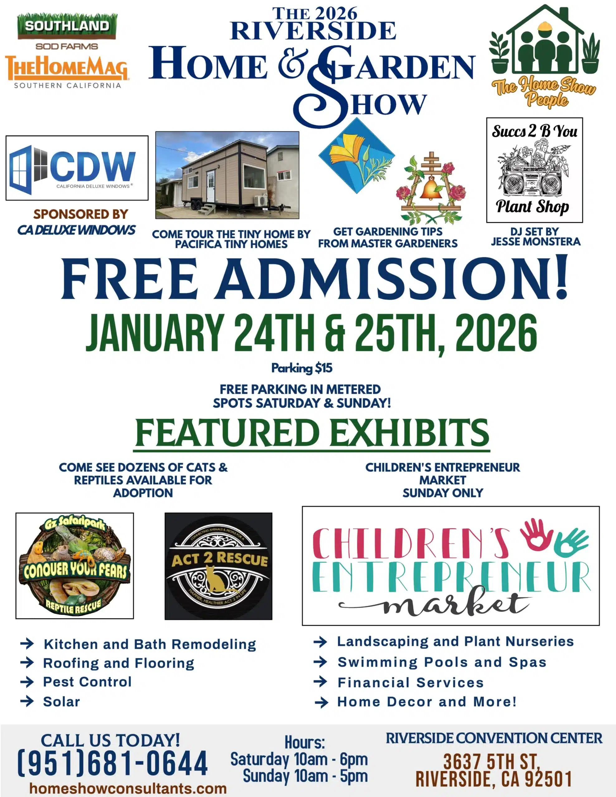 Promotional image for the Riverside Home & Garden Show 2026 showing home and garden event branding with stylized text and seasonal design elements.