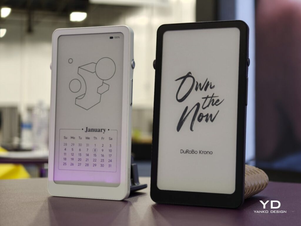 Close-up of the DuRoBo Krono devices at CES 2026, highlighting the crispness of the 300 PPI display.