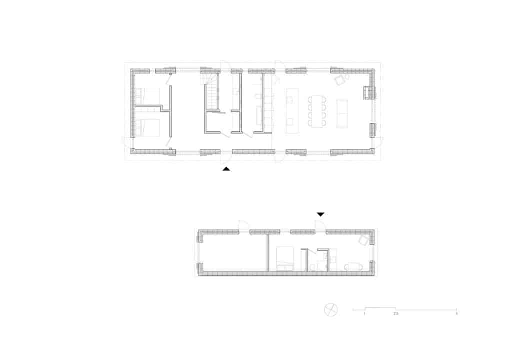 Architectural floor plan of Rorum House showing the central functional core and multi-generational living layout.