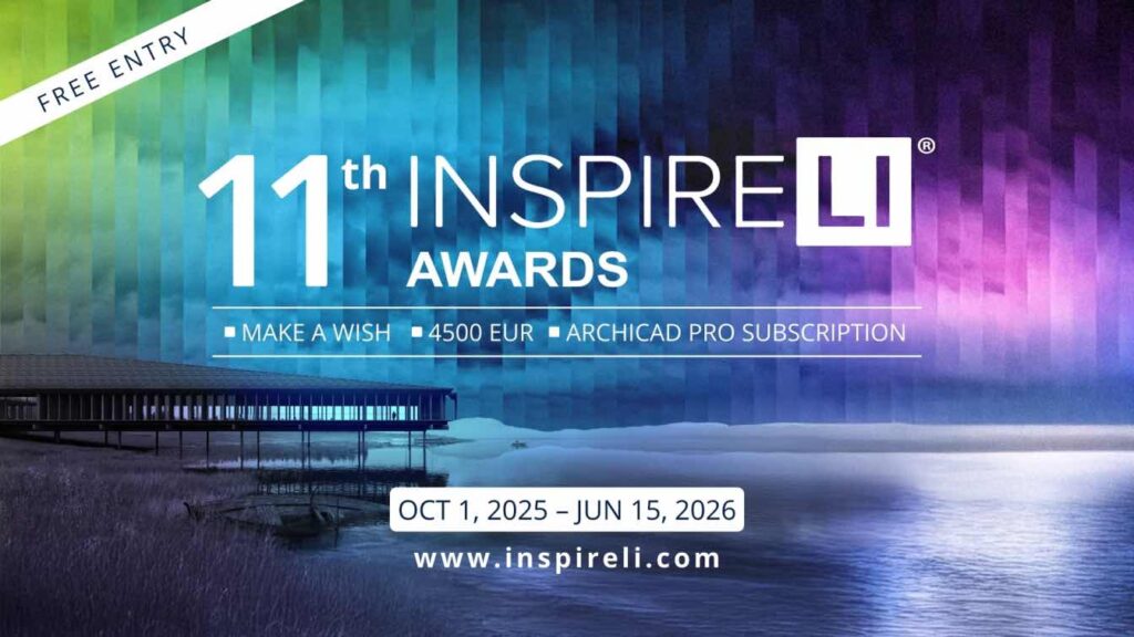 Promotional banner for the 11th edition of the INSPIRELI Awards 2026 international student architecture competition.