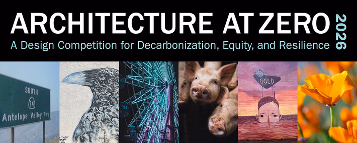 Promotional graphic for the Architecture at Zero 2026 design competition showing the event title and visual branding for the sustainability‑focused architecture challenge.