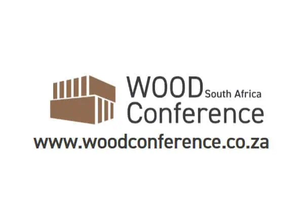 Promotional photograph for the Wood Conference 2026 showing event branding and a timber construction theme.