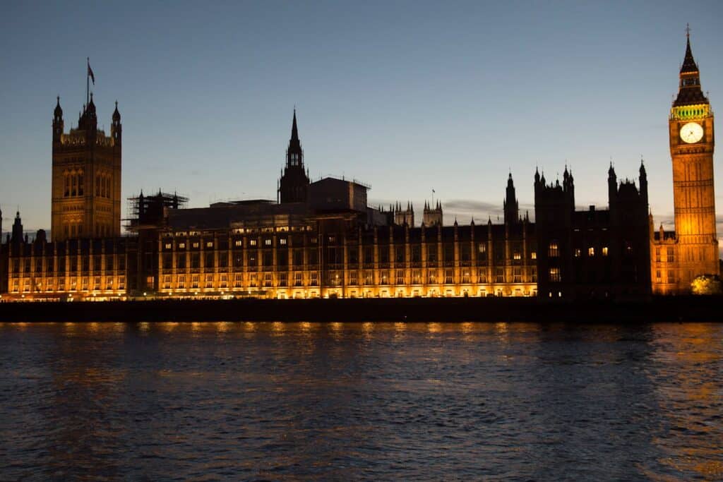The interior of the House of Commons chamber, a key space within the Palace of Westminster restoration plans.