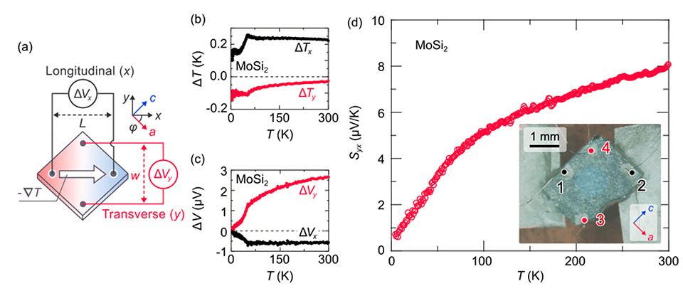 A scientific graph detailing the transverse thermopower measurements of the MoSi₂ thermoelectric material across different temperatures.