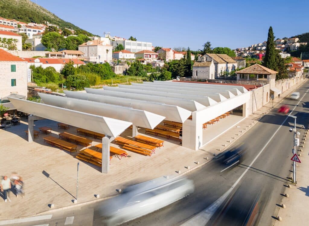 Detail of the restored stone wall of Gundulić summer residence in Gruž.