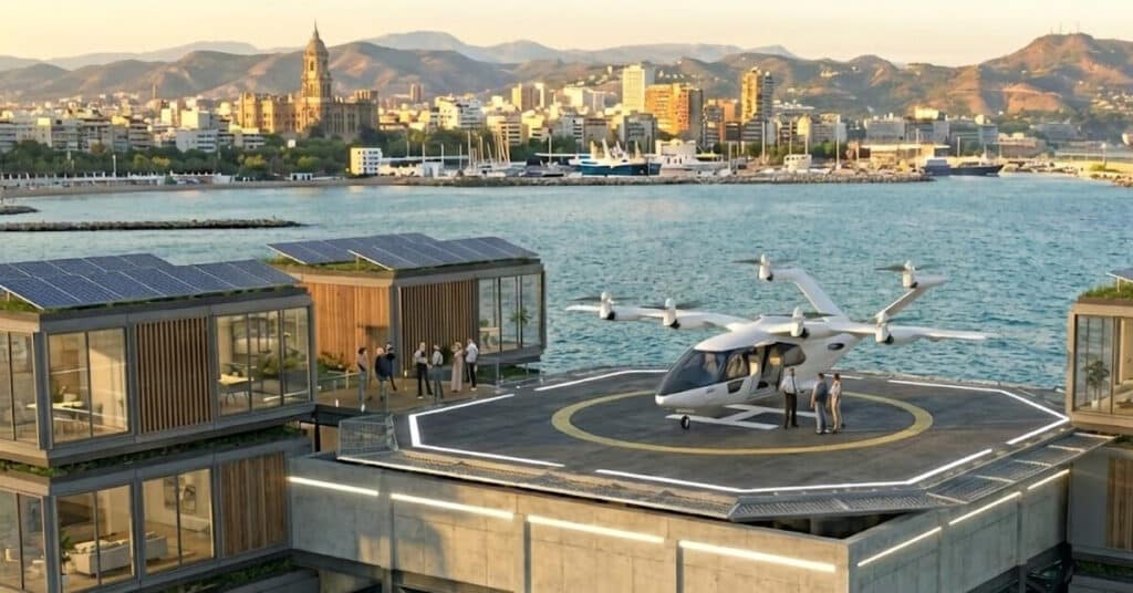 AAMG Global Vertiport Design Competition 2026 promotional image showcasing the vertiport design concept and competition branding