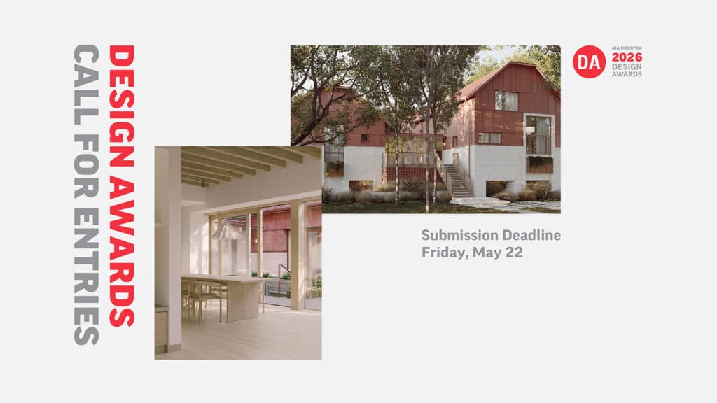 Promotional banner for the AIA Houston Design Awards 2026 highlighting the annual architecture awards program organized by AIA Houston.