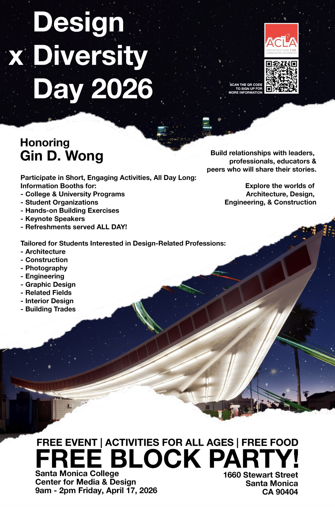 DxD Block Party Gin D. Wong Day 2026 promotional flyer showing event title and design diversity celebration theme