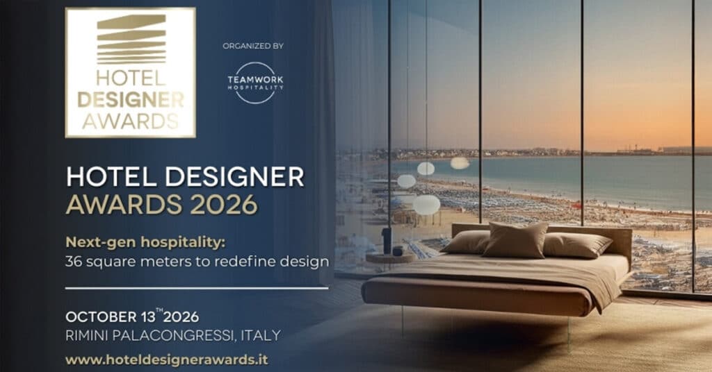 Hotel Designer Awards 2026 promotional image showcasing the award event branding and luxury hotel design focus