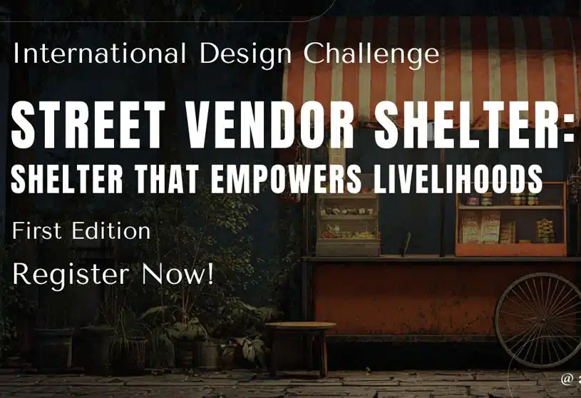 Street Vendor Shelter Competition 2026 promotional banner highlighting the competition theme and architectural design concept