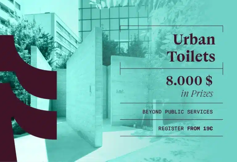 Urban Toilets Competition 2026 promotional banner highlighting innovative public restroom design for urban environments