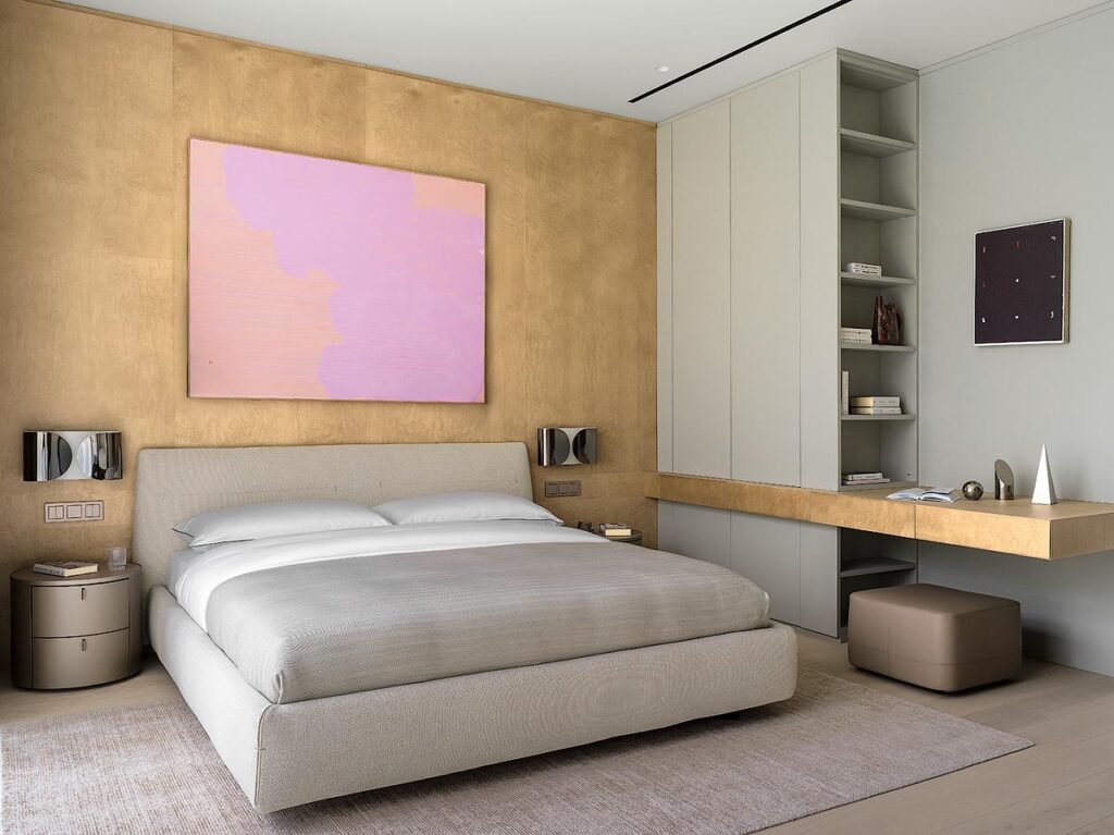 Children&rsquo;s bedroom 1 interior featuring Poliform Dream bed, Poliform ONDA nightstand, Flos Foglio wall light, and luxury finishes