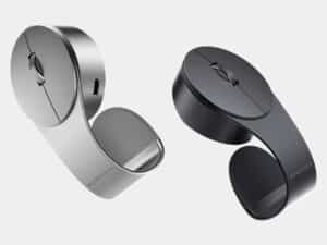 Two Bondclip mice in silver and black, showcasing the branding and the internal curve of the clip.