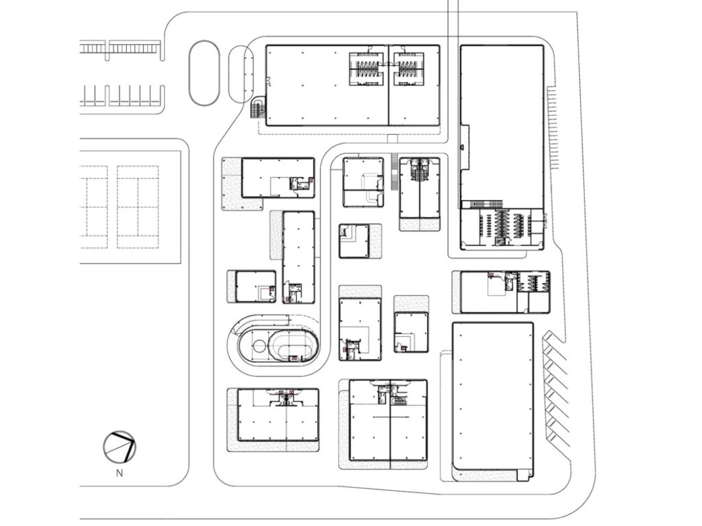Detailed site plan of My Front Yard showing the arrangement of commercial pavilions and landscape zones.