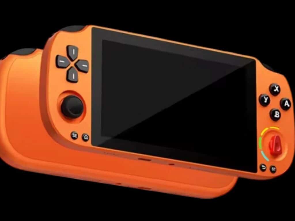 Two orange GameMT Pocket Super Knob 5000 consoles stacked to show profile and thickness.