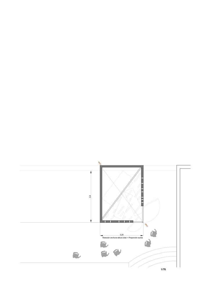 Architectural floor plan of the Requena Pantheon showing the golden ratio proportions and interior layout.
