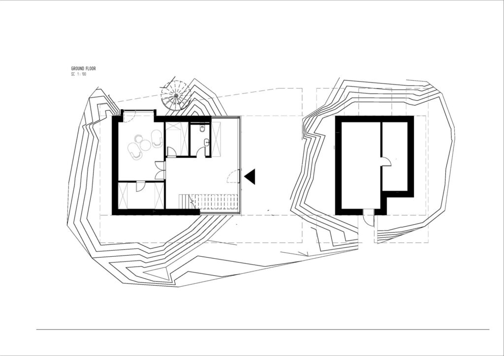 Architectural floor plan of the ground floor of the SAR project showing the layout over existing bunker foundations.